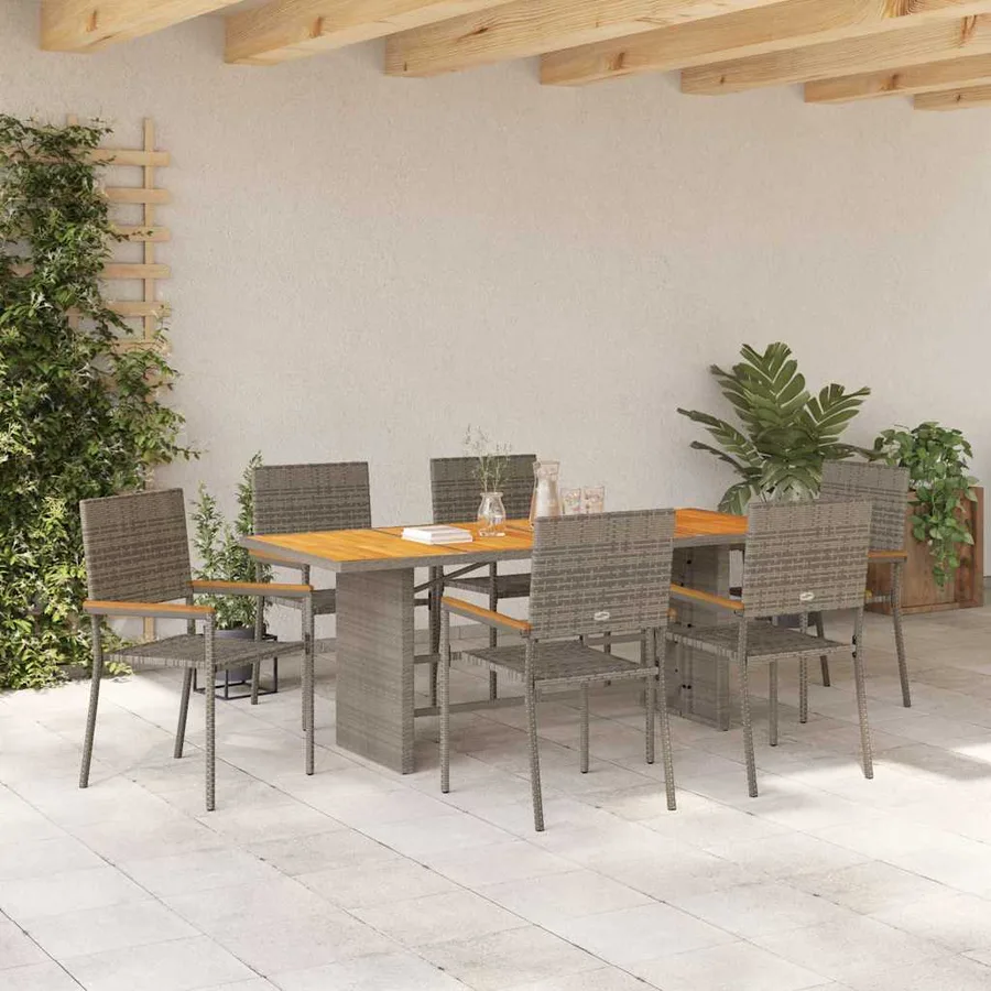 Ensemble de salle à manger pour jardin 7 pcs Gris polyrotin - 4