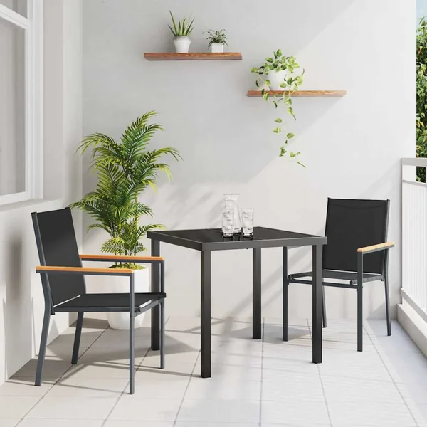 Ensemble de salle à manger pour jardin 3 pcs Noir