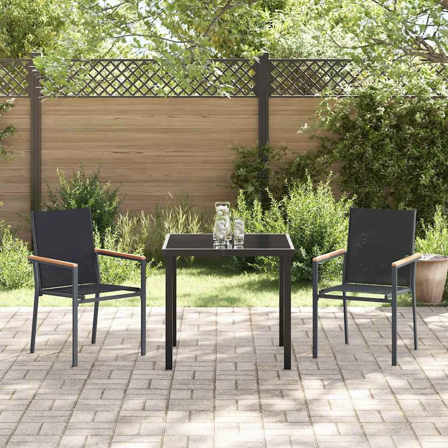 Ensemble de salle à manger pour jardin 3 pcs Noir - 4