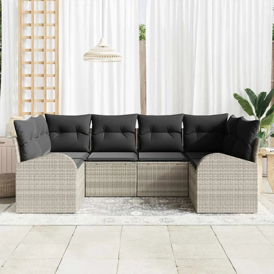 Ensemble de canapé de jardin 6 pcs Gris clair Poly Rattan - 3