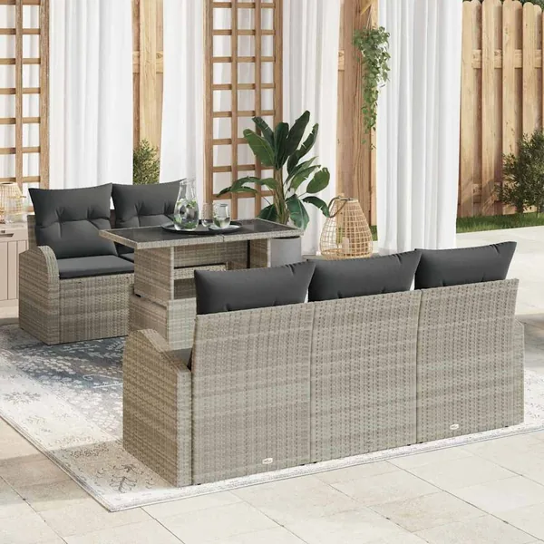 Ensemble de canapé de jardin 6 pcs Gris clair polyrotin