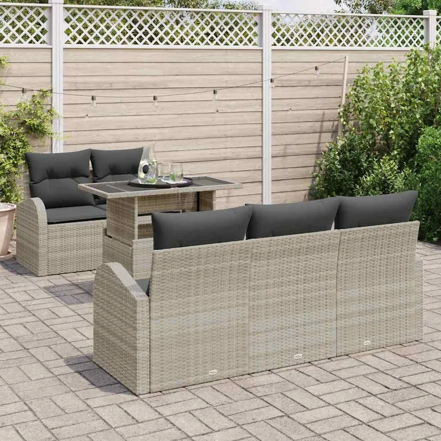 Ensemble de canapé de jardin 6 pcs Gris clair polyrotin - 3