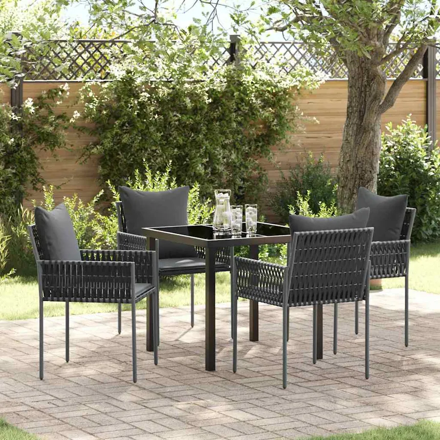 Ensemble de salle à manger pour jardin 5 pcs Noir et gris