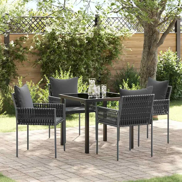 Ensemble de salle à manger pour jardin 5 pcs Noir et gris