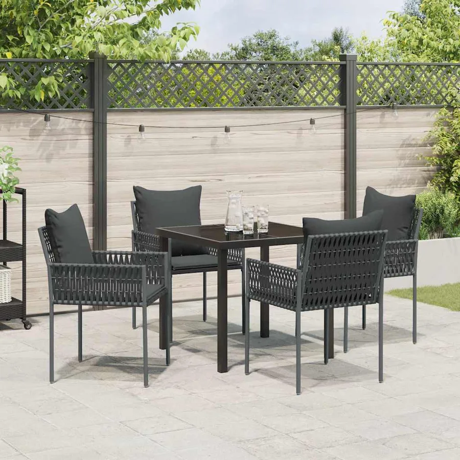 Ensemble de salle à manger pour jardin 5 pcs Noir et gris - 4