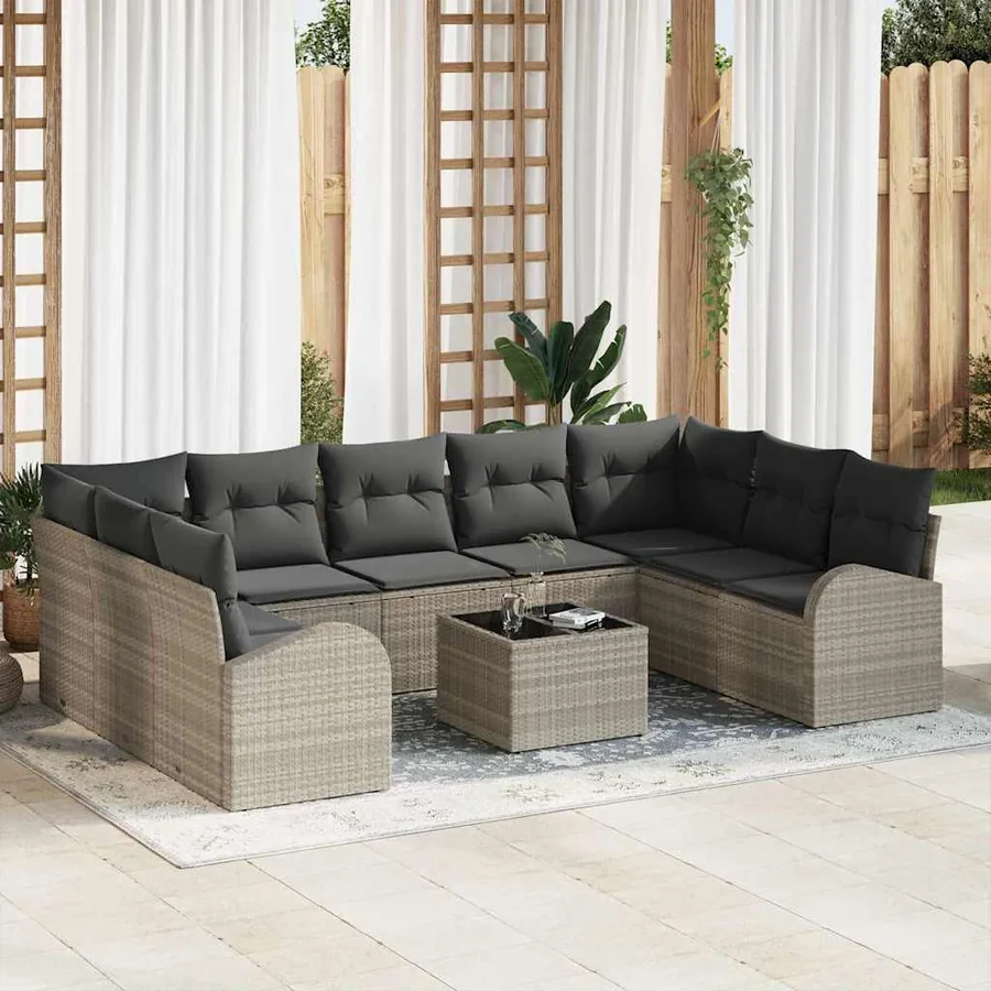 Ensemble de Canapés avec coussin 10 pcs Gris clair Poly Rattan