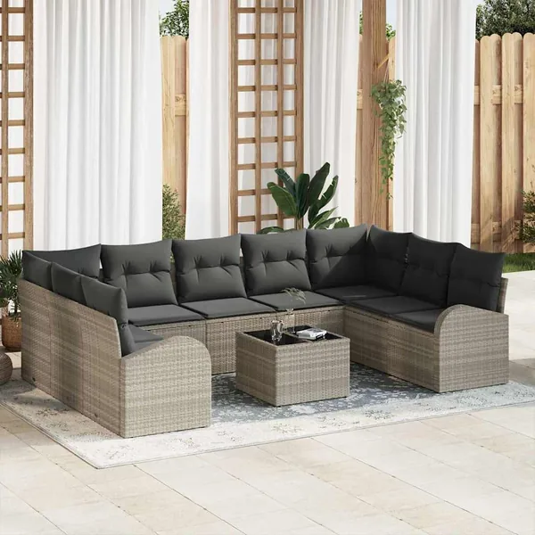 Ensemble de Canapés avec coussin 10 pcs Gris clair Poly Rattan