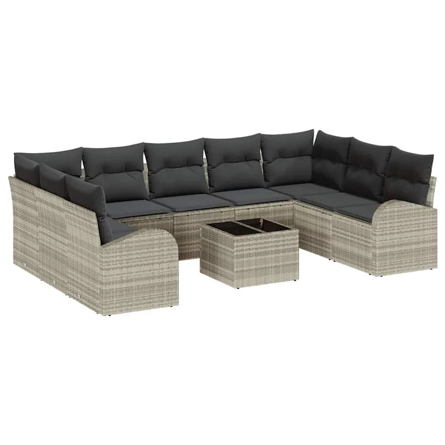 Ensemble de Canapés avec coussin 10 pcs Gris clair Poly Rattan - 2