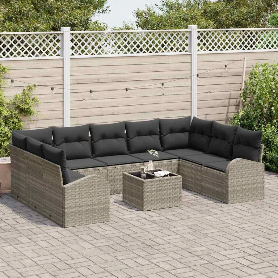 Ensemble de Canapés avec coussin 10 pcs Gris clair Poly Rattan - 3