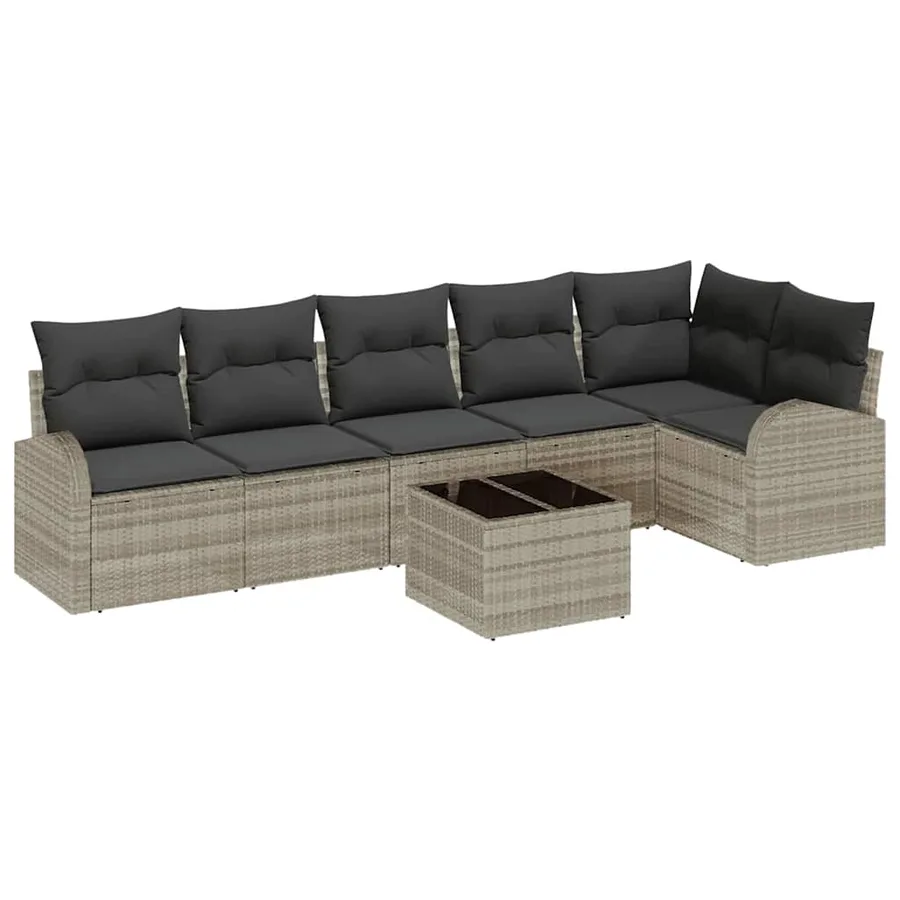 Ensemble de canapé de jardin 7 pcs Gris clair Poly rotin - 2