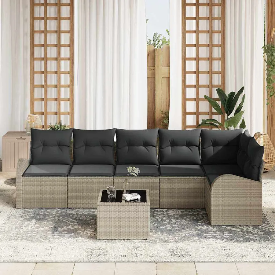 Ensemble de canapé de jardin 7 pcs Gris clair Poly rotin - 3