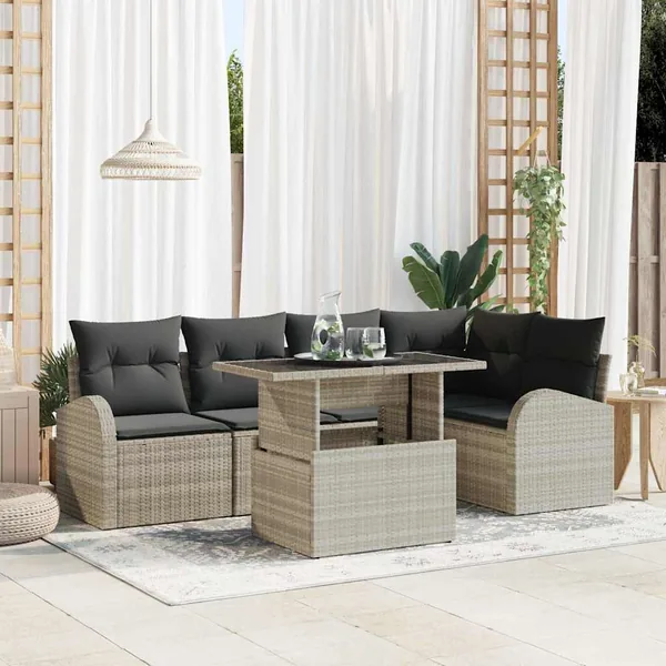 Ensemble de canapé de jardin 6 pcs Gris clair polyrotin