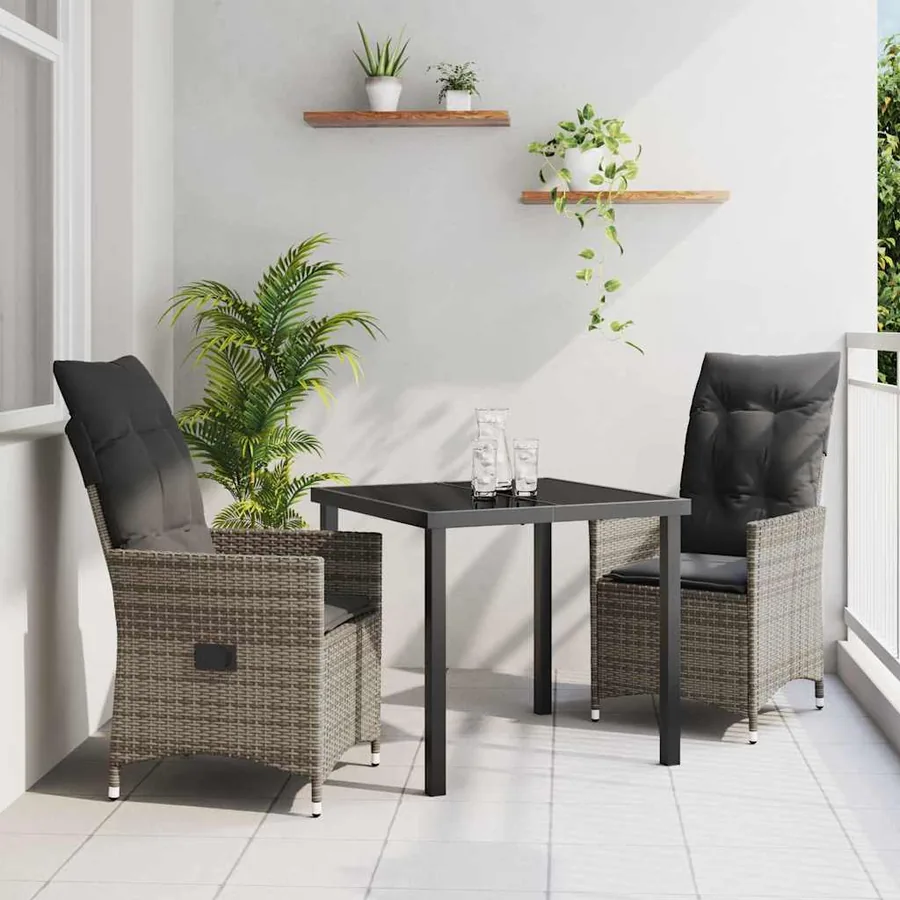 Ensemble de salle à manger pour jardin 3 pcs Gris polyrotin