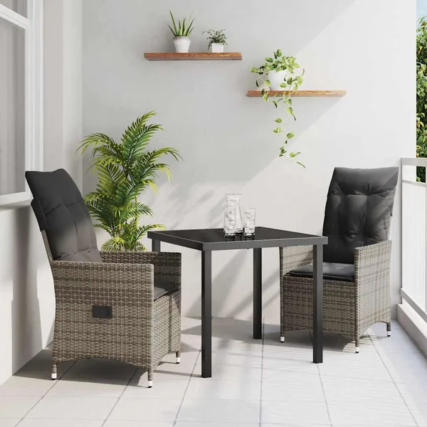 Ensemble de salle à manger pour jardin 3 pcs Gris polyrotin