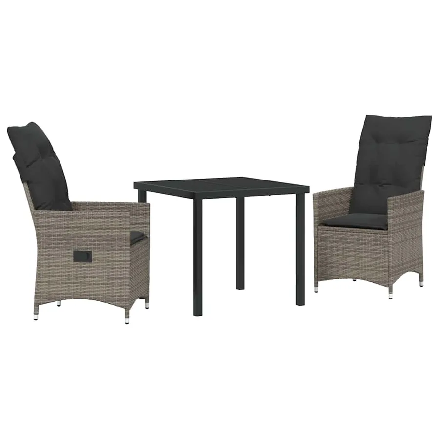 Ensemble de salle à manger pour jardin 3 pcs Gris polyrotin - 2