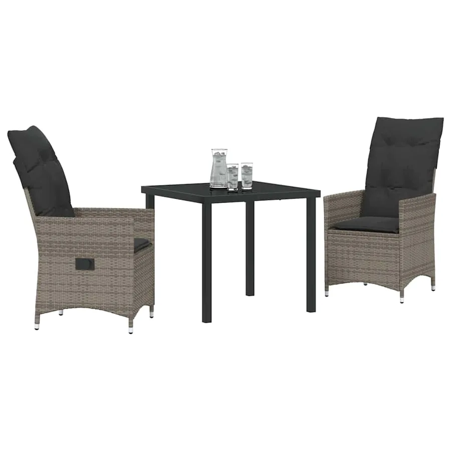 Ensemble de salle à manger pour jardin 3 pcs Gris polyrotin - 3
