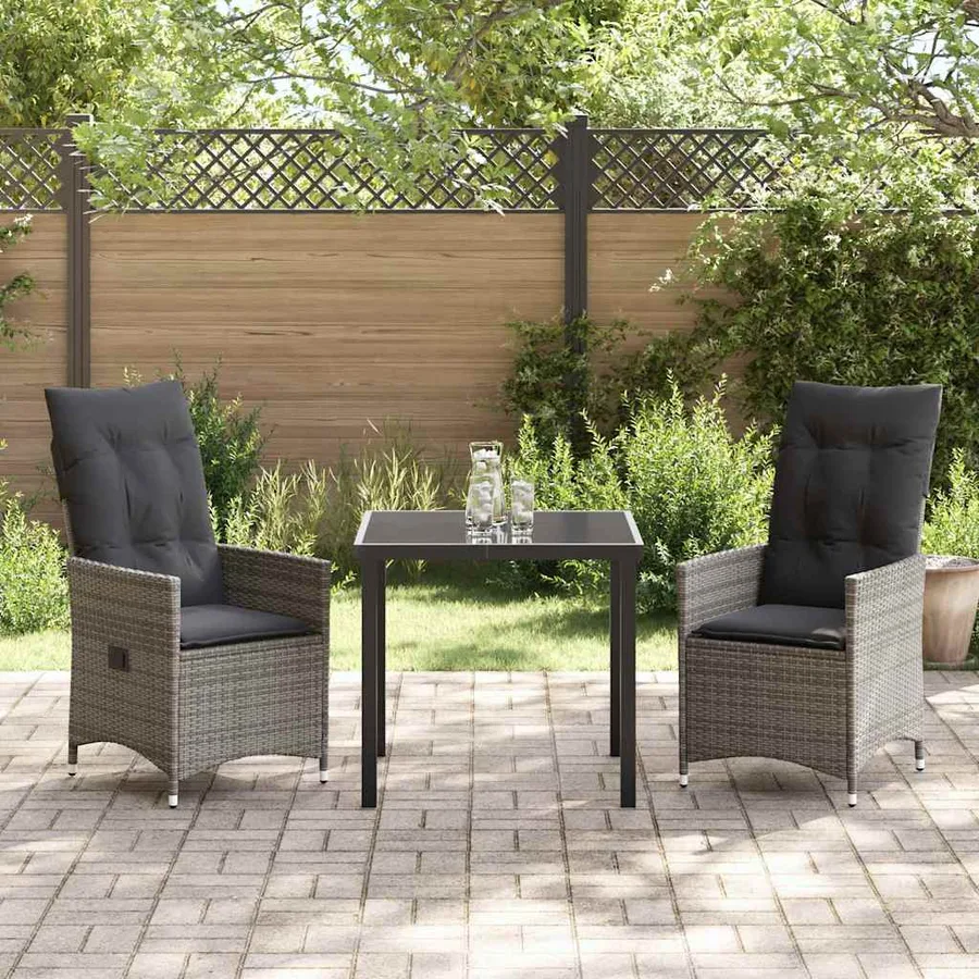 Ensemble de salle à manger pour jardin 3 pcs Gris polyrotin - 4