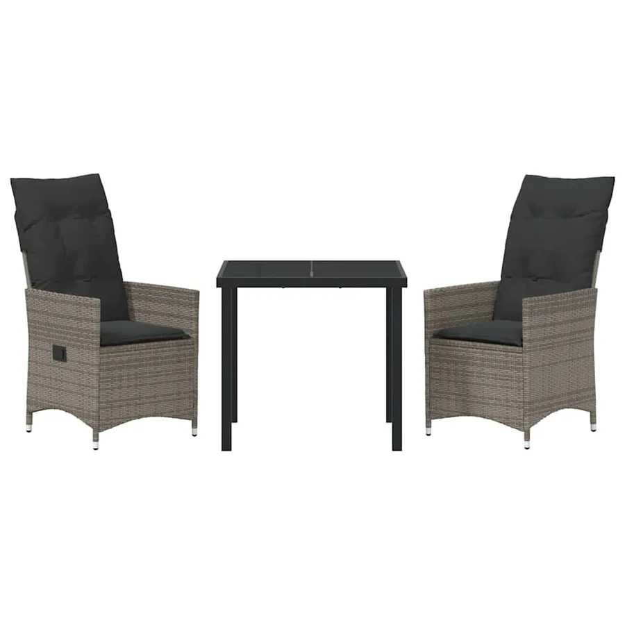 Ensemble de salle à manger pour jardin 3 pcs Gris polyrotin - 7