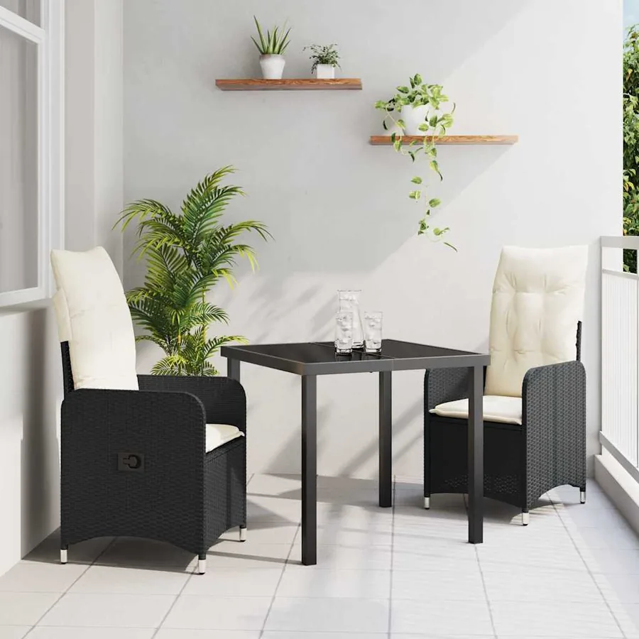 Ensemble de salle à manger pour jardin 3 pcs Noir polyrotin