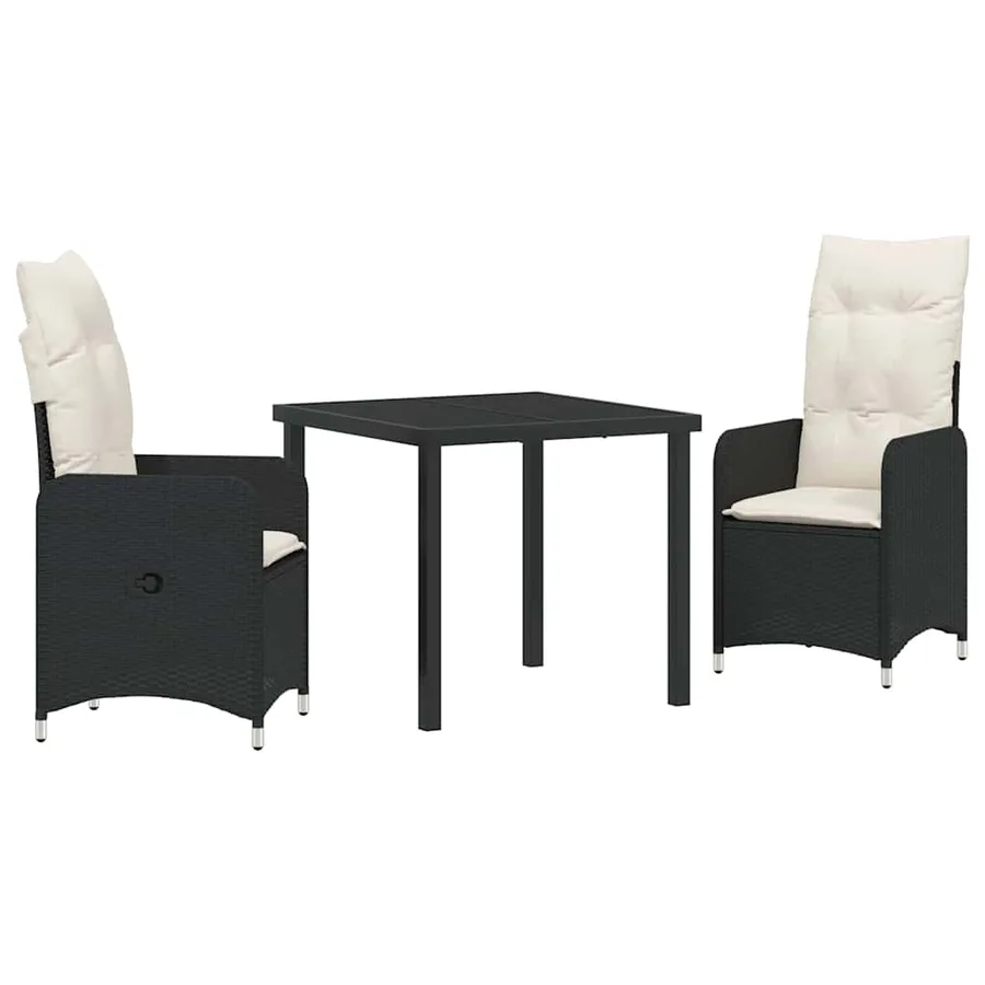 Ensemble de salle à manger pour jardin 3 pcs Noir polyrotin - 2