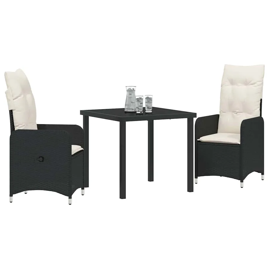 Ensemble de salle à manger pour jardin 3 pcs Noir polyrotin - 3