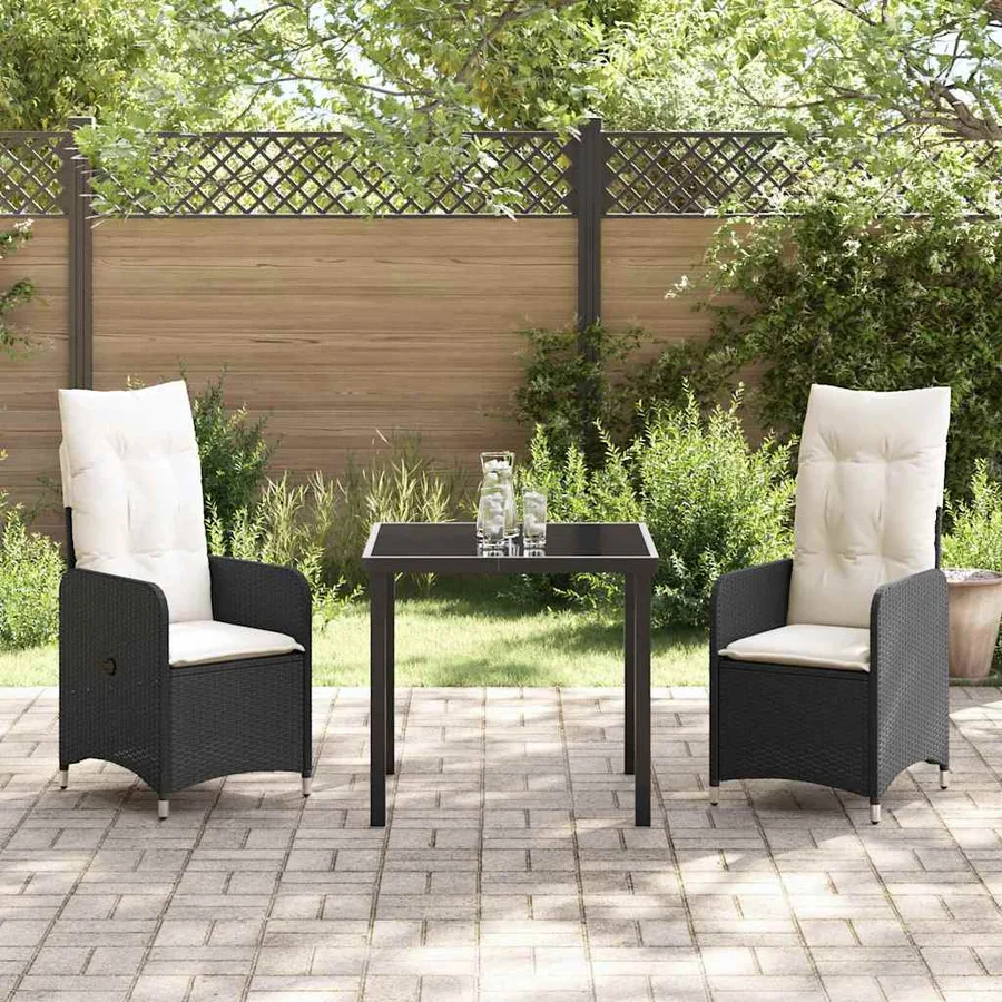 Ensemble de salle à manger pour jardin 3 pcs Noir polyrotin - 4