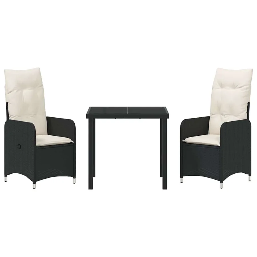Ensemble de salle à manger pour jardin 3 pcs Noir polyrotin - 7