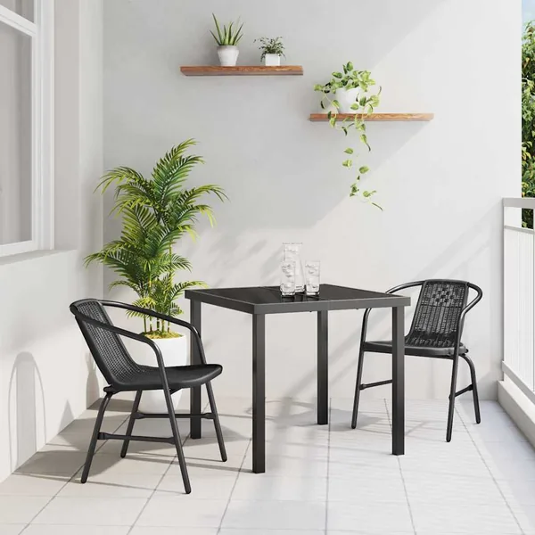 Ensemble de salle à manger pour jardin 3 pcs Noir