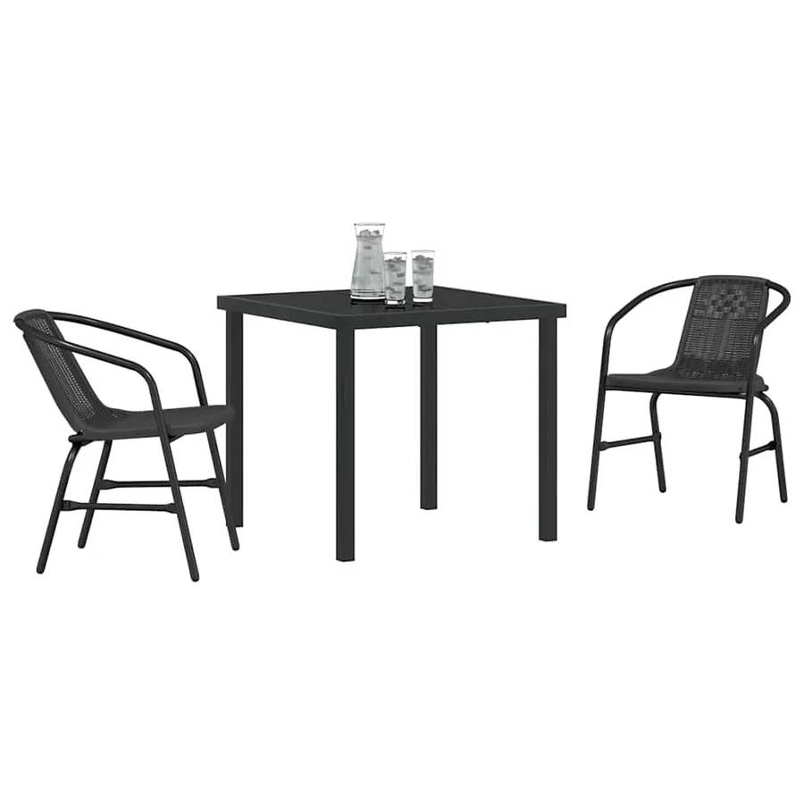 Ensemble de salle à manger pour jardin 3 pcs Noir - 3