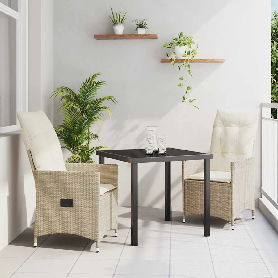 Ensemble de salle à manger pour jardin 3 pcs Beige polyrotin