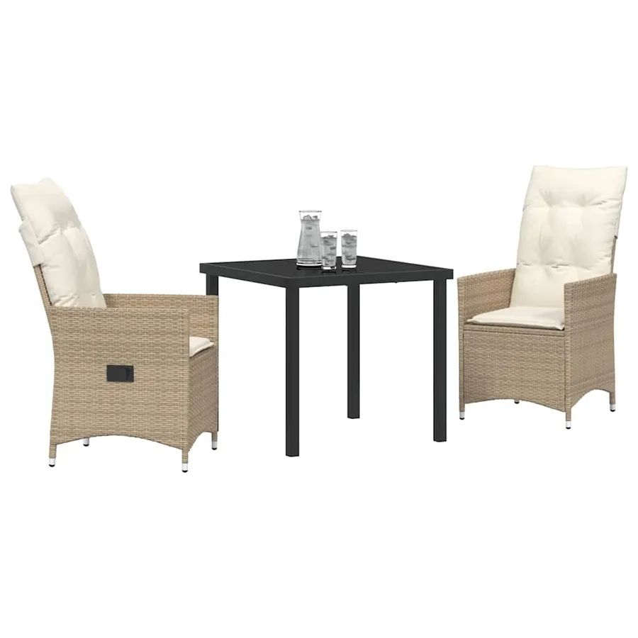 Ensemble de salle à manger pour jardin 3 pcs Beige polyrotin - 3