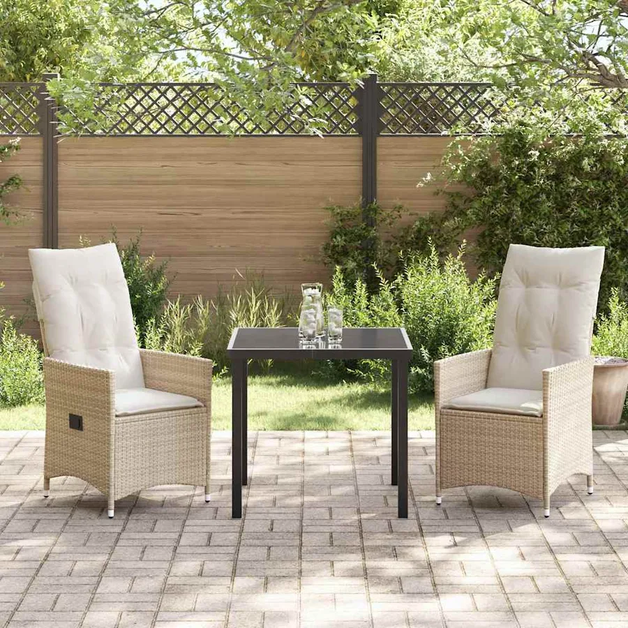 Ensemble de salle à manger pour jardin 3 pcs Beige polyrotin - 4
