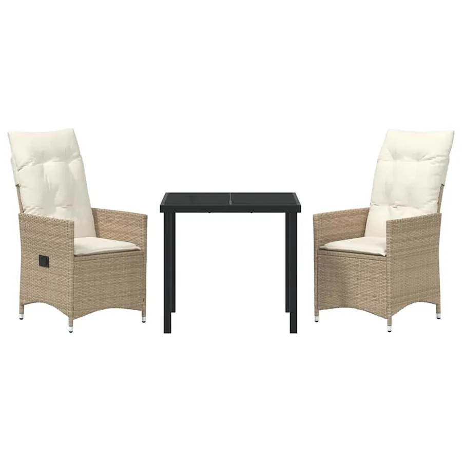 Ensemble de salle à manger pour jardin 3 pcs Beige polyrotin - 7