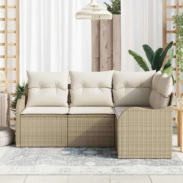 Ensemble de canapé de jardin 4 pcs Beige polyrotin