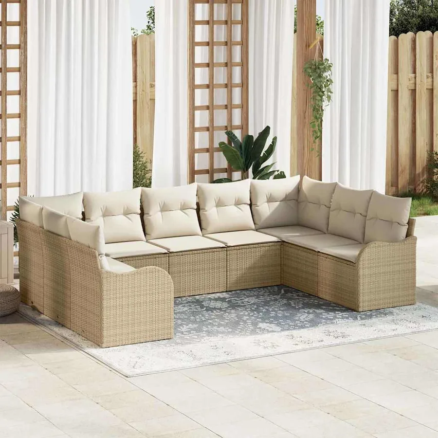Ensemble de canapé de jardin 9 pcs Beige et blanc polyrotin