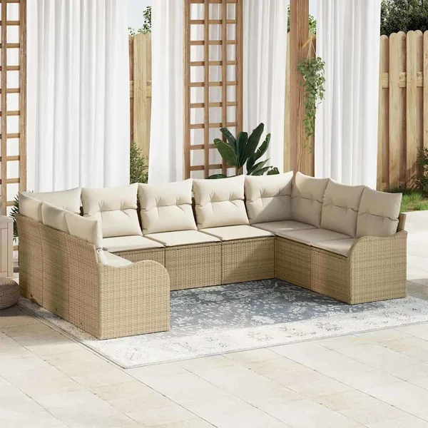 Ensemble de canapé de jardin 9 pcs Beige et blanc polyrotin
