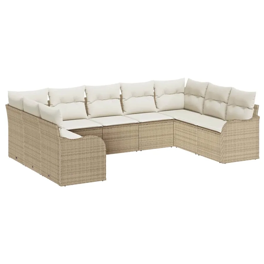 Ensemble de canapé de jardin 9 pcs Beige et blanc polyrotin - 2