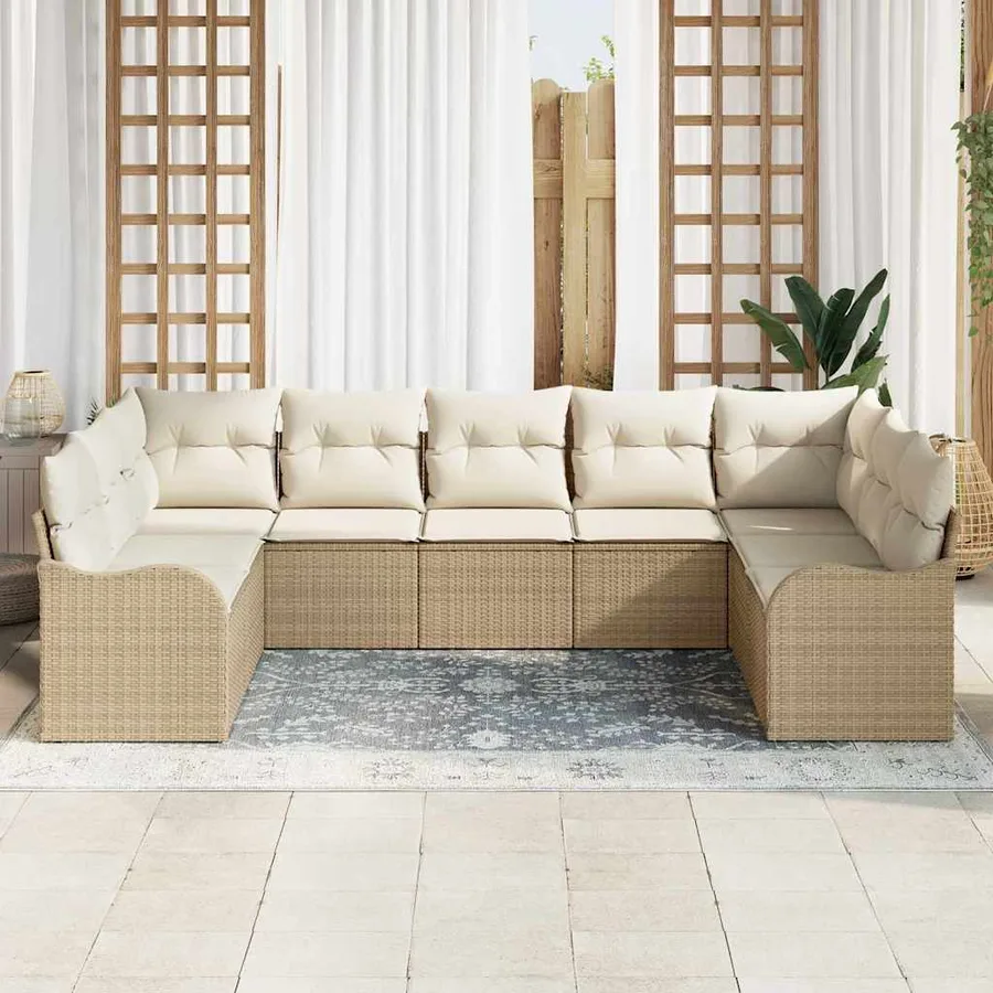 Ensemble de canapé de jardin 9 pcs Beige et blanc polyrotin - 3