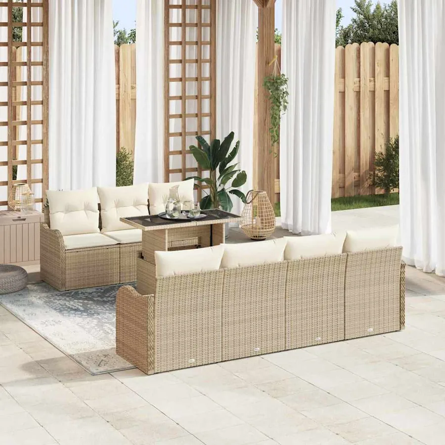 Ensemble de canapé de jardin 8 pcs Beige Poly Rattan