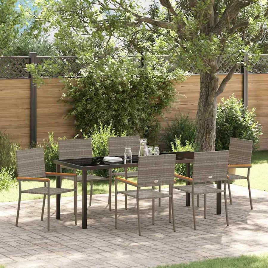 Ensemble de salle à manger pour jardin 7 pcs Gris polyrotin