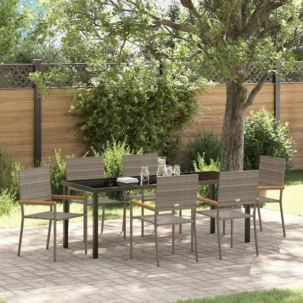 Ensemble de salle à manger pour jardin 7 pcs Gris polyrotin
