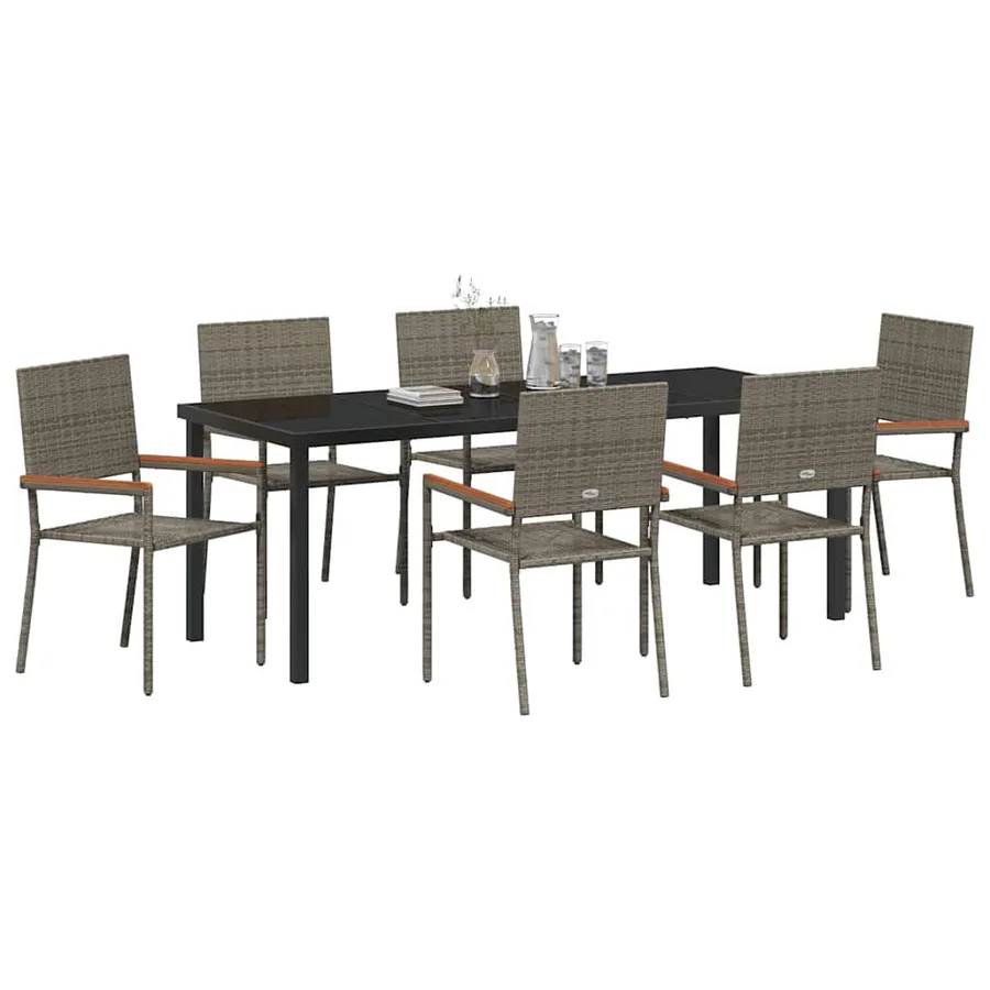 Ensemble de salle à manger pour jardin 7 pcs Gris polyrotin - 3