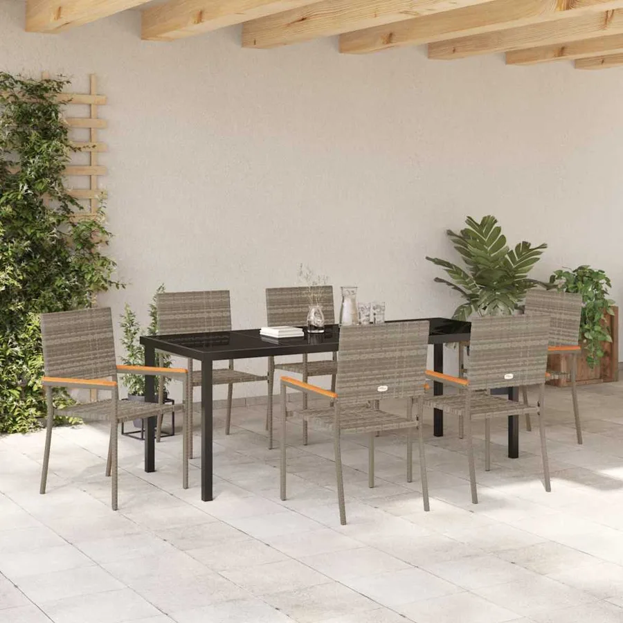 Ensemble de salle à manger pour jardin 7 pcs Gris polyrotin - 4