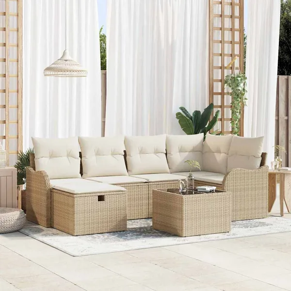 Ensemble de canapé de jardin 7 pcs Beige Poly rotin