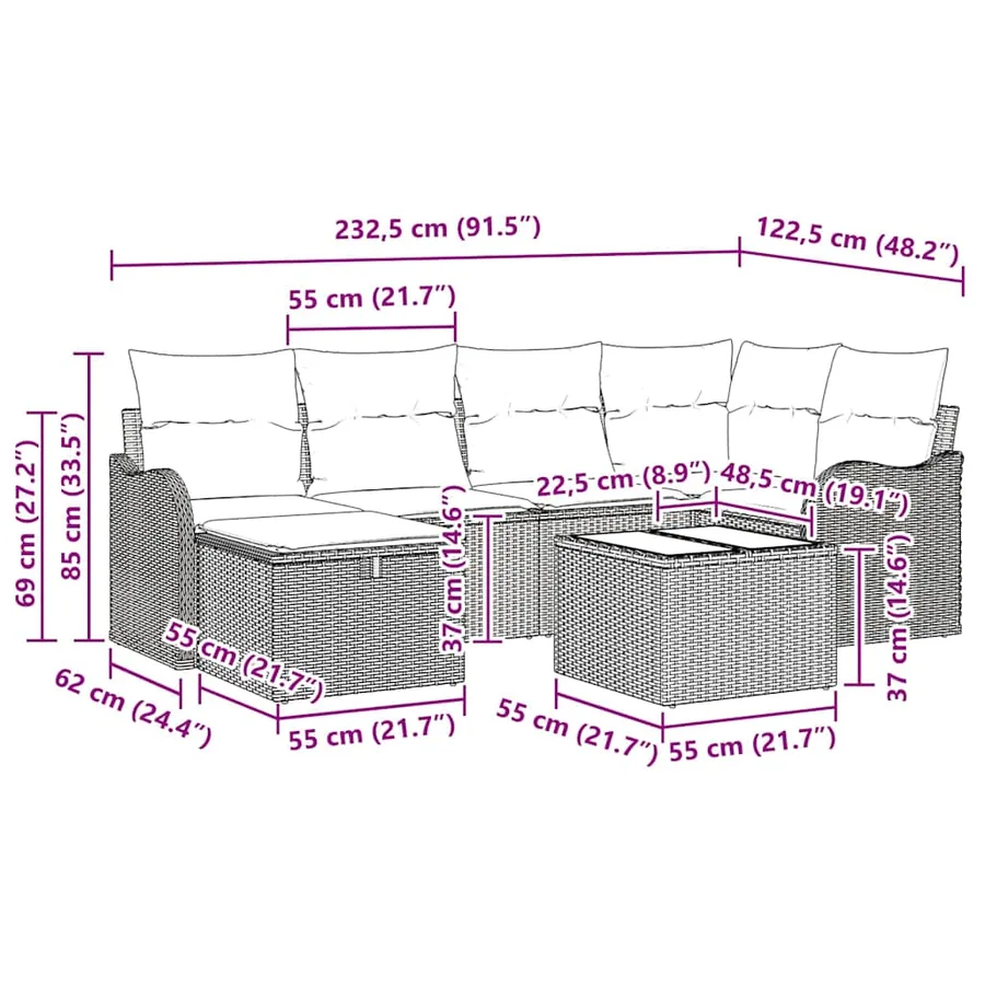 Ensemble de canapé de jardin 7 pcs Beige Poly rotin - 15