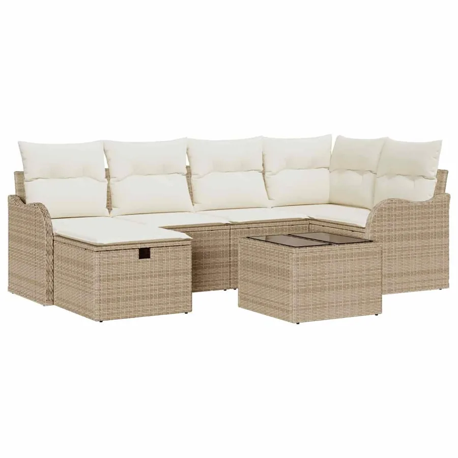 Ensemble de canapé de jardin 7 pcs Beige Poly rotin - 2