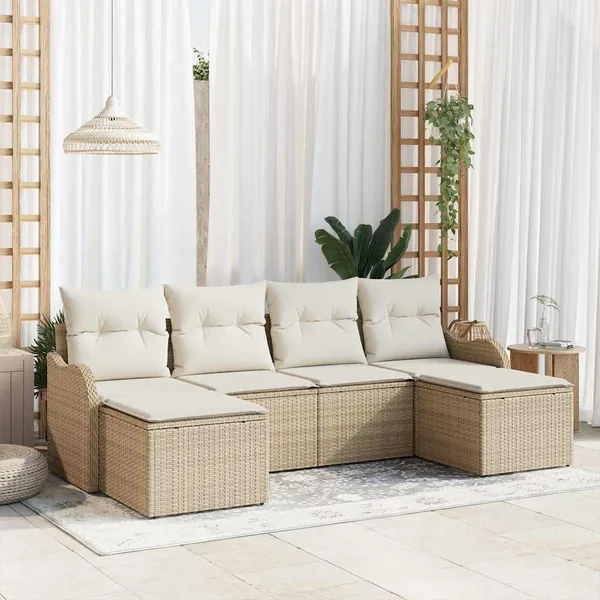 Ensemble de canapé de jardin 6 pcs Beige et blanc Poly rotin