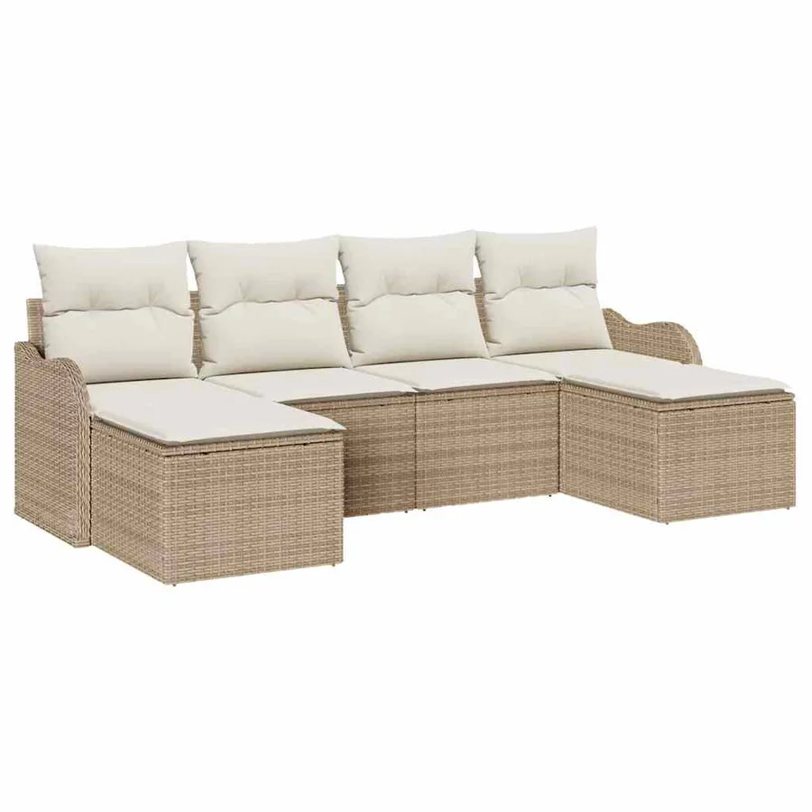 Ensemble de canapé de jardin 6 pcs Beige et blanc Poly rotin - 2