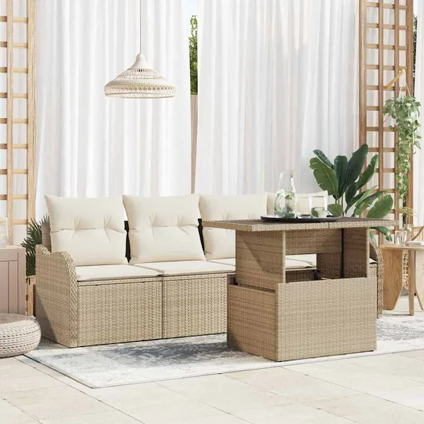 Ensemble de canapé de jardin 5 pcs Beige Poly Rattan