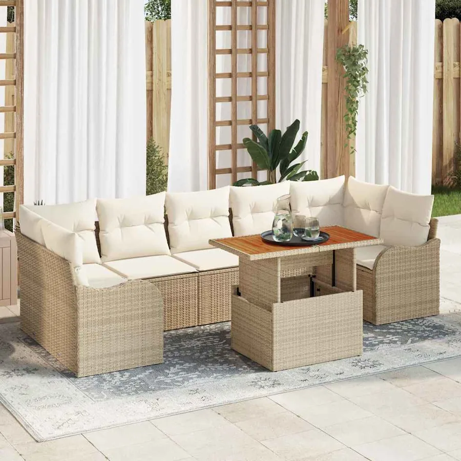 Ensemble de canapé de jardin 8 pcs Beige Poly rotin